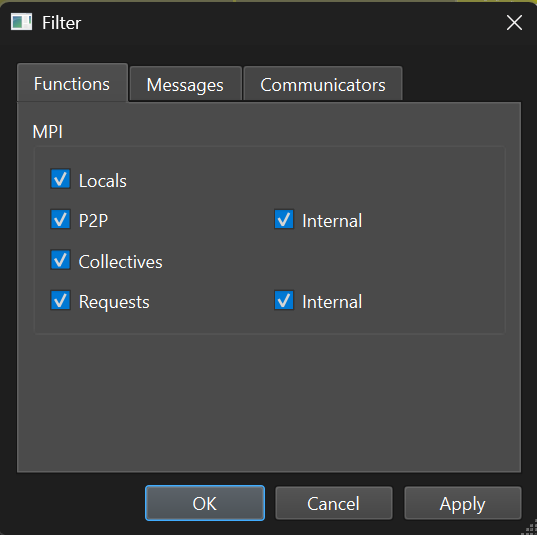 Filter dialog, Functions tab